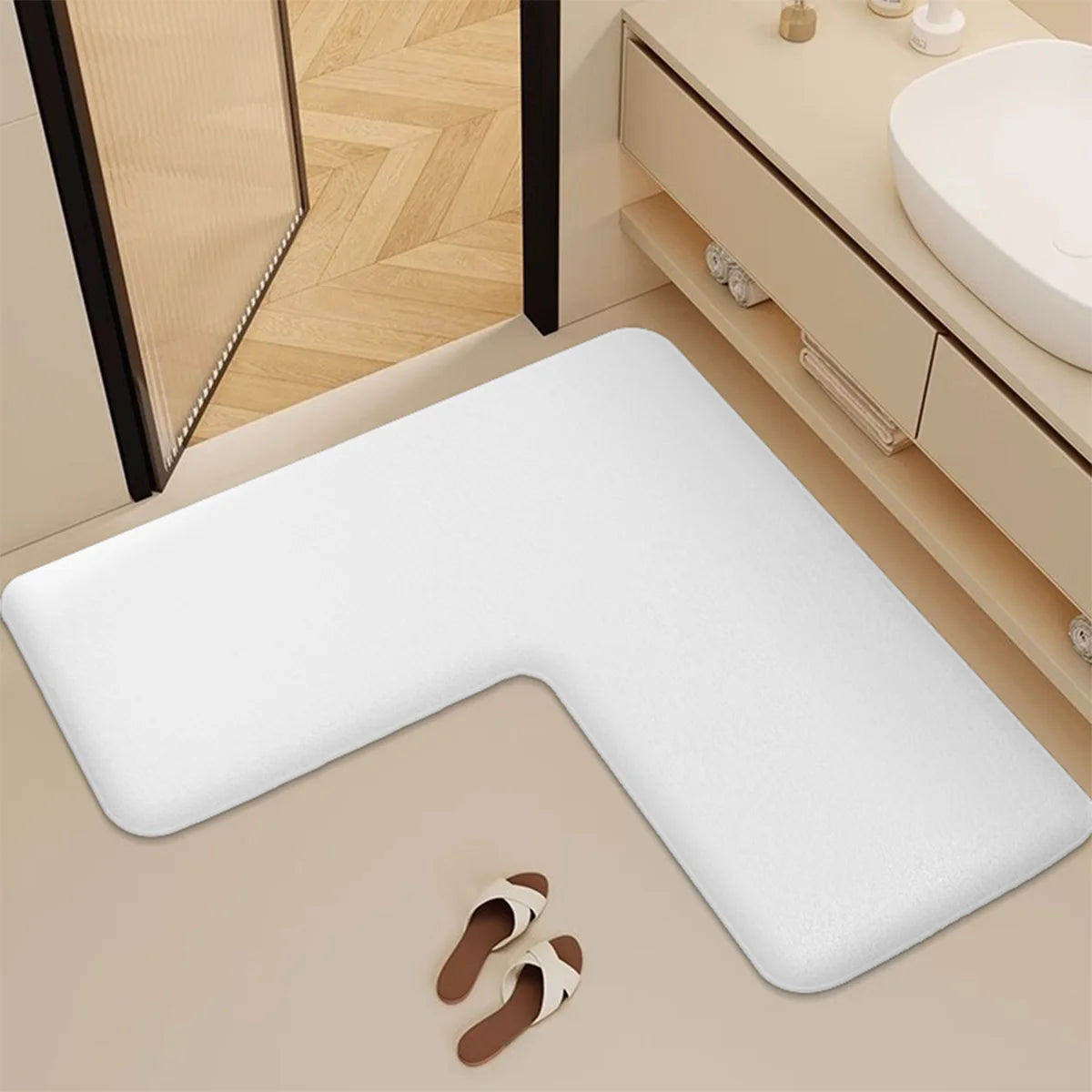 tapis sol antidérapant polyester gris moderne salle bain douillet taille 120x120cm 75x75cm