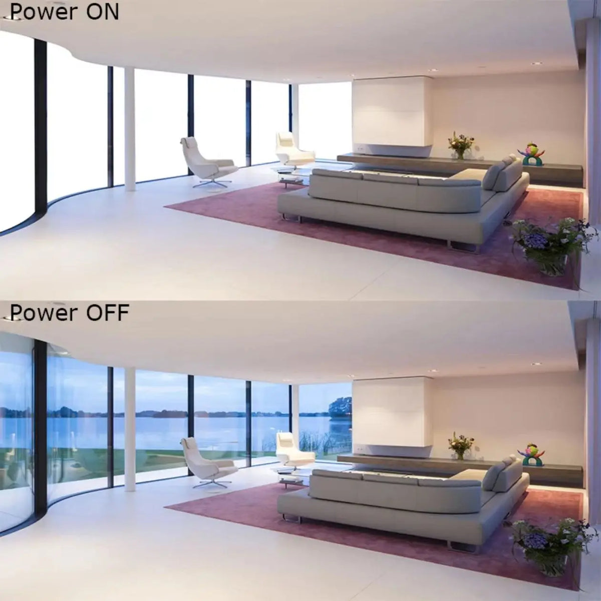 rideau confidentialité blanc moderne autoadhésif protection uv isolation thermique transparent commandez vous même