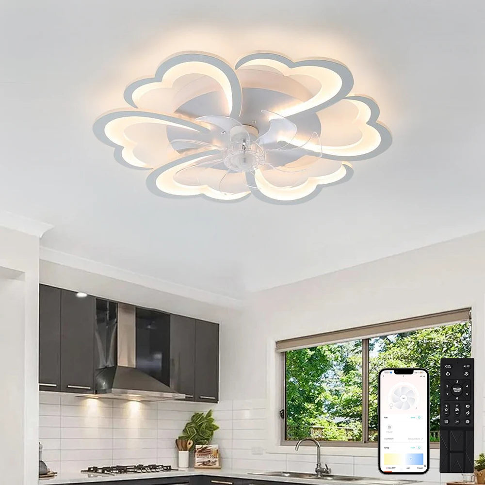 ventilateur moderne télécommande led blanc noir nuages stylisés vitesses variable