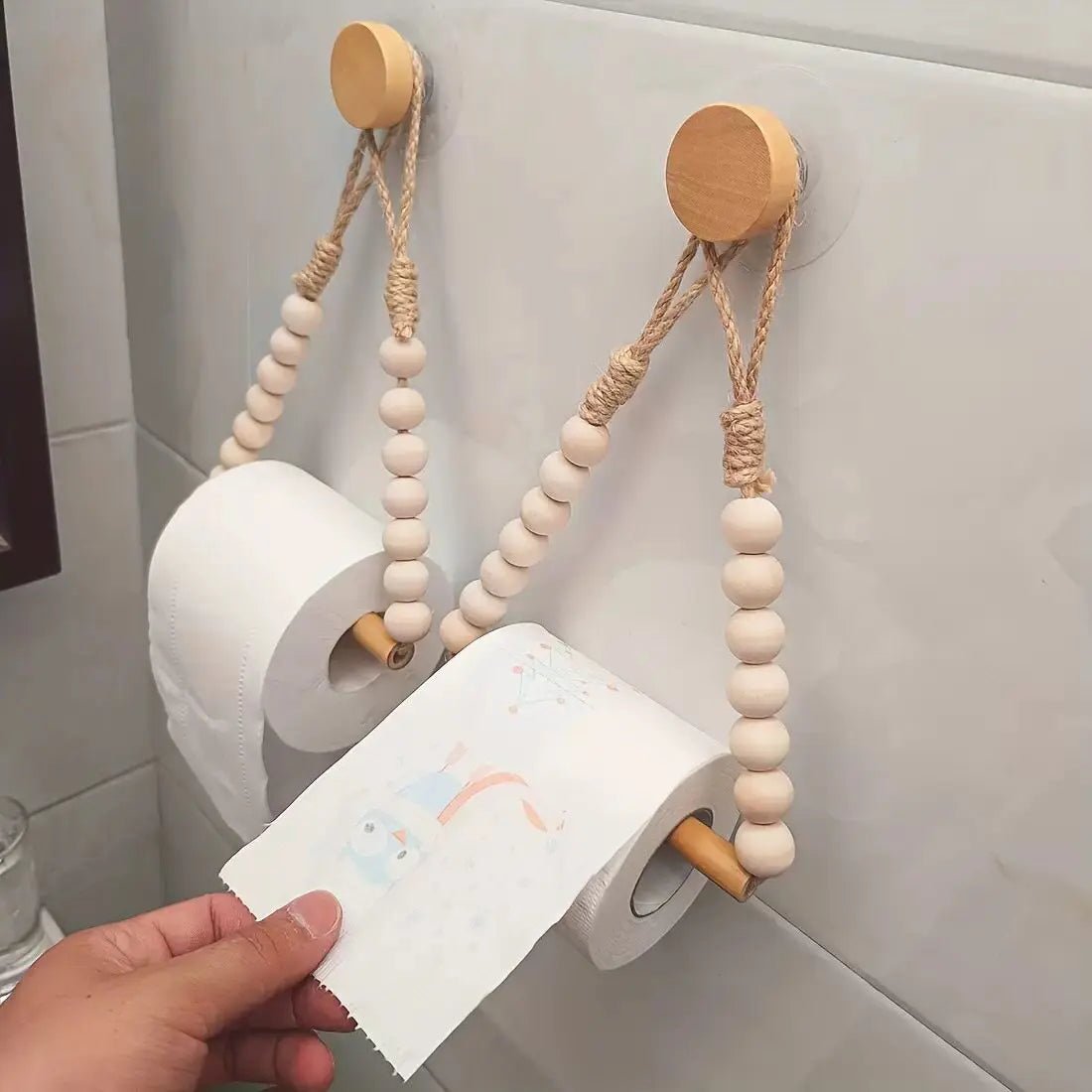 porte rouleau papier toilette blanc bois corde boho rustique suction chambrehôtelDecorationMaison