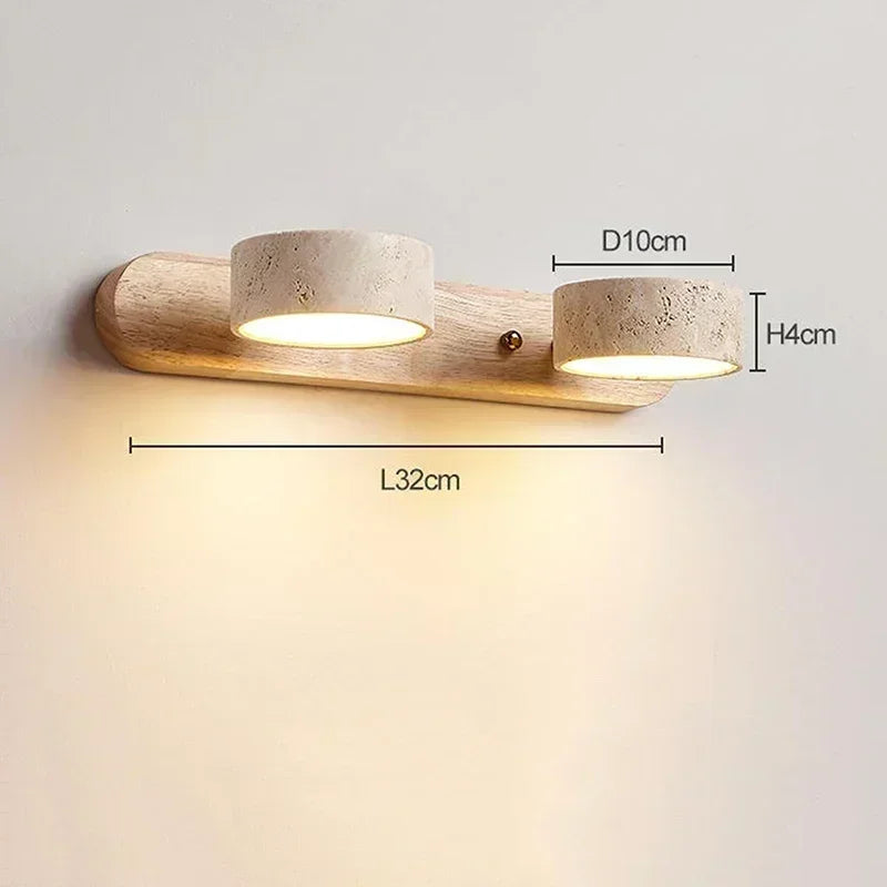 lampe murale moderne scandinave bois naturel texture bois finition bétonnée interrupteur chaîne LED 9W