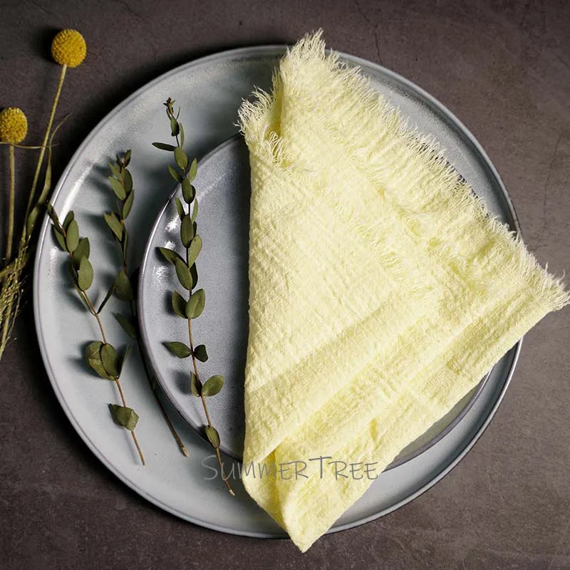 serviette table coton texture lin bords franges rustique décoration fête mariage maison