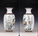 vase céramique traditionnel chinois oiseaux pavons fleurs bambou géométrique salon decoration