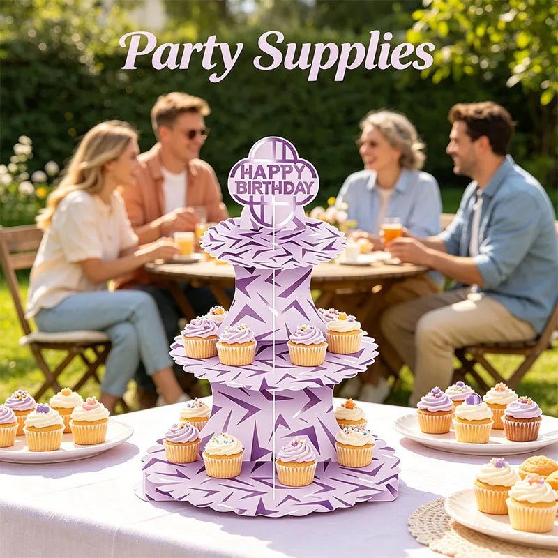 supports cupcakes drapeaux happy birthday rose violet zigzag modernes festifs anniversaire famille réunion