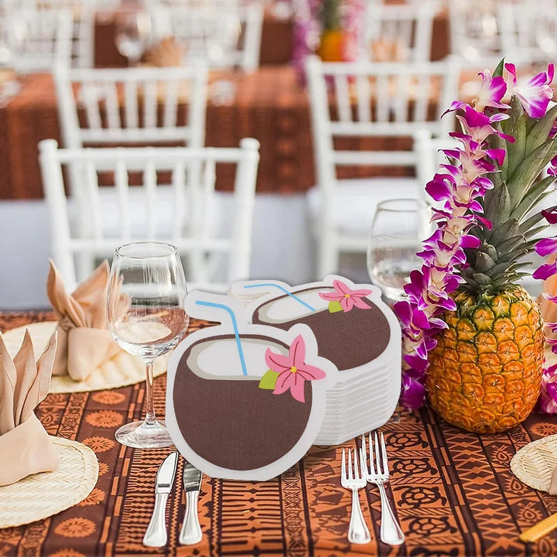 serviettes papier motif tropical festives anniversaire mariage fete cocotier fleurs glacées donuts