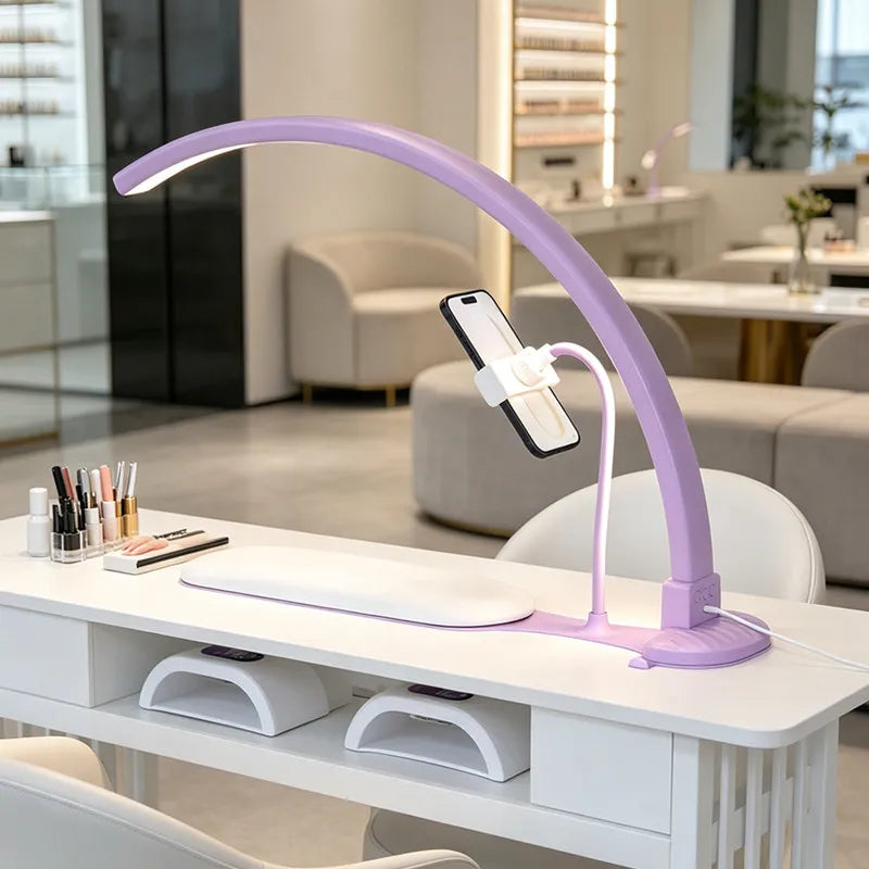 lampe ongles rose moderne interrupteur blanc support smartphone led réglable