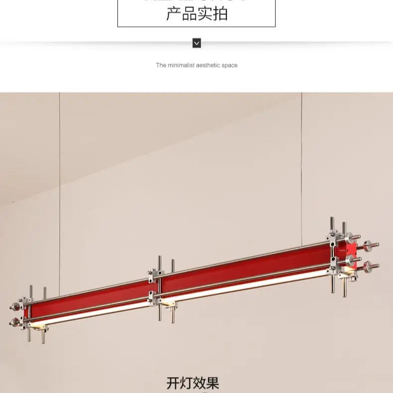 lampe suspendue moderne rouge métal argenté minimaliste éclairage led clips barres métalliques facile chambre