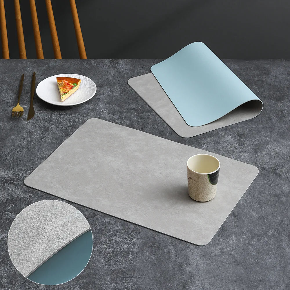 tapis table moderne simili cuir marron bleu marine gris vert pastel adhésif maison assiettes