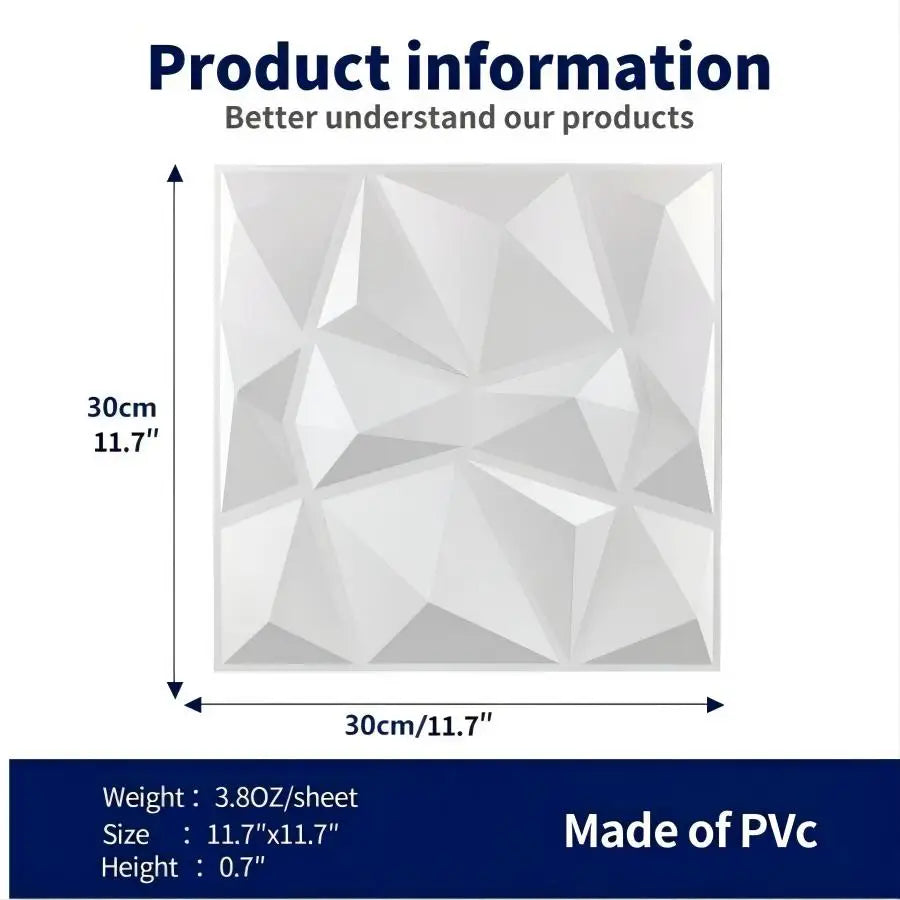 panneau mural décoratif 3d géométrique blanc moderne résistant l'eau adhésif pvc 30cm 30cm