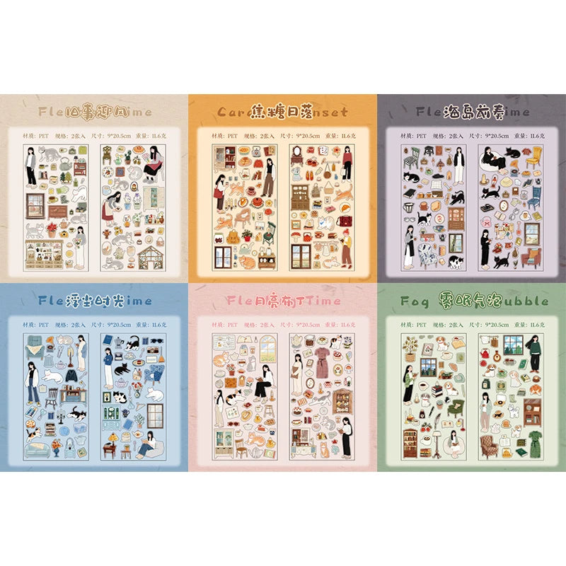 sticker autocollant transparent illustratif multicolore animaux objets ménagers personnages scrapbooking diy bricolage