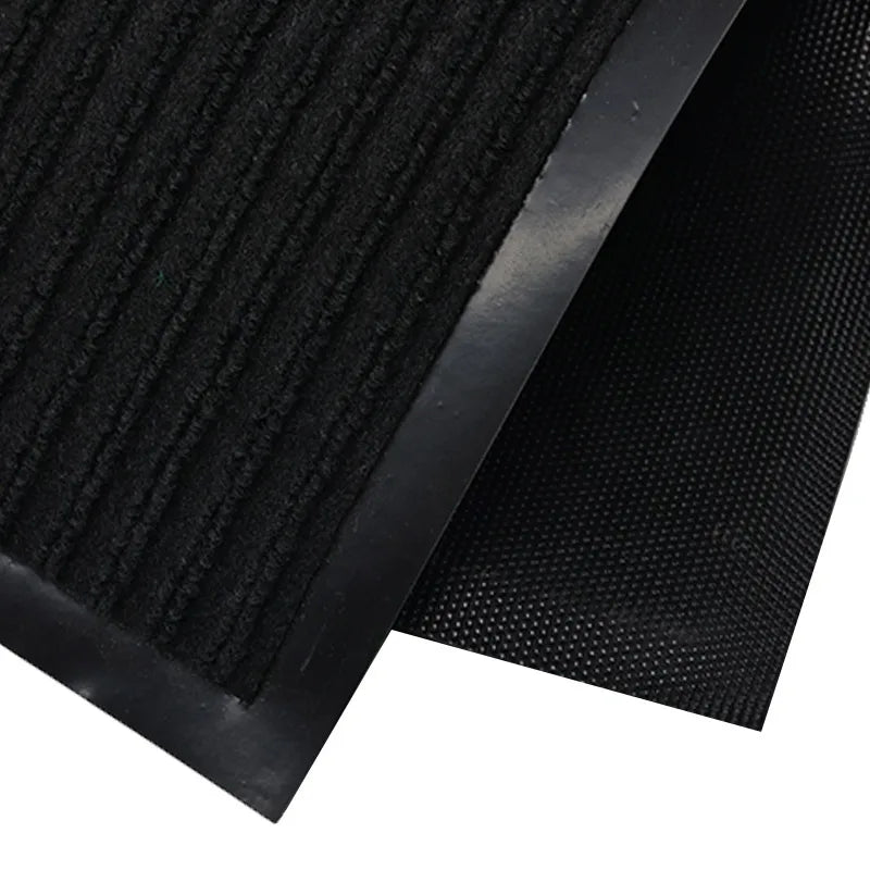 tapis d'entrée noir rayures horizontales moderne antidérapant latex polyester 40x60cm