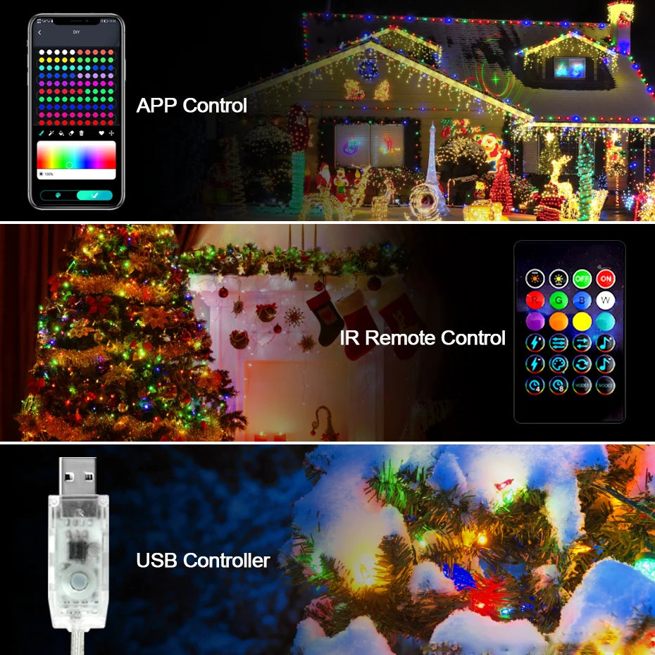 guirlande lumineuse led multicolore clips moderne décoration intérieure noël 1m 50m usb bluetooth