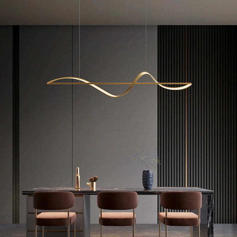 suspension lumineuse or ondulé contemporain câbles suspendus 120cm 140cm 160cm led dimmable