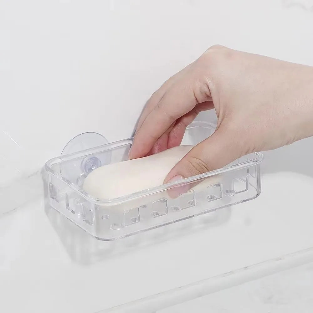 support savon transparent moderne ventouse réutilisable facile nettoyer minimaliste salle bains