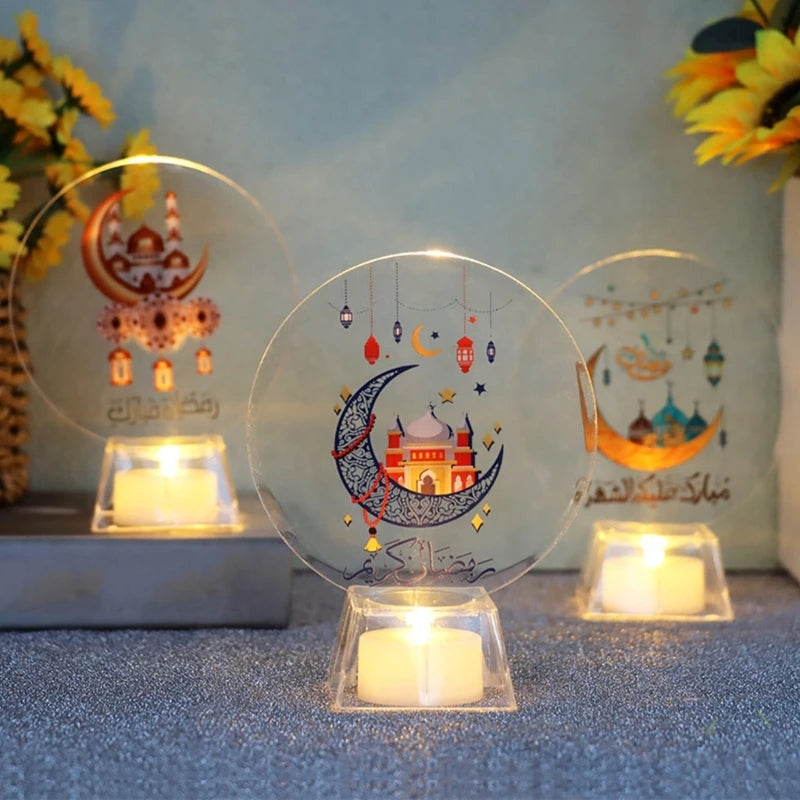 lanterne transparente motif islamique artisanale decorative base plate lune calligraphie arabe festiveintérieurjardin