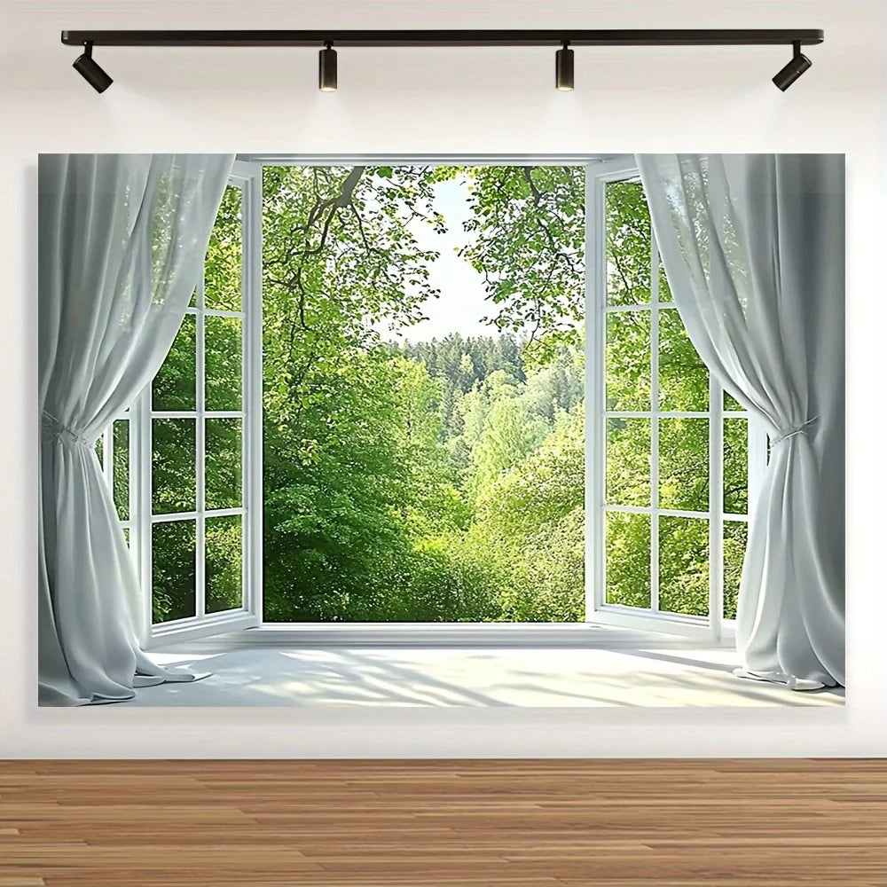 panneau mural décoratif paysage naturel fleurs arbres herbe blanc gris vert classique
