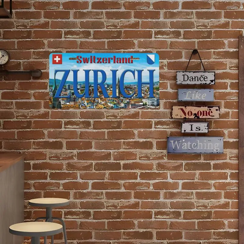 décoration murale plaque zürich drapeau suisse bleu blanc rouge moderne 15x30cm
