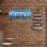 décoration murale plaque zürich drapeau suisse bleu blanc rouge moderne 15x30cm