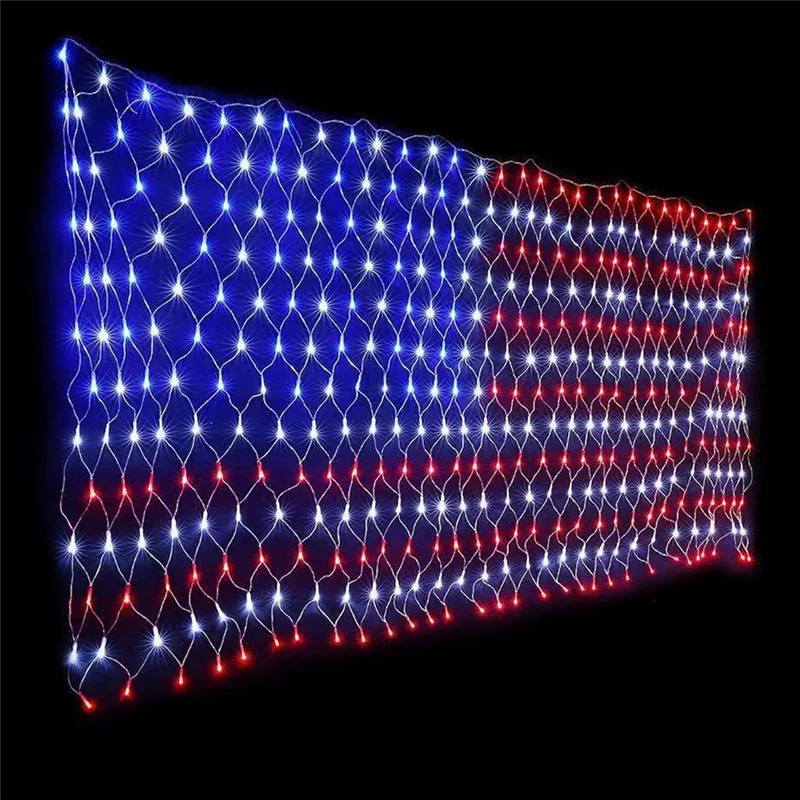 guirlande lumineuse rouge bleu blanc étoiles rayures clips décoration maison patriotique filaments transparents led