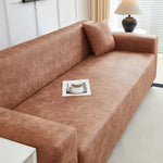 Housse canapé marron texture cuir moderne adhésif lavage machine tout compris
