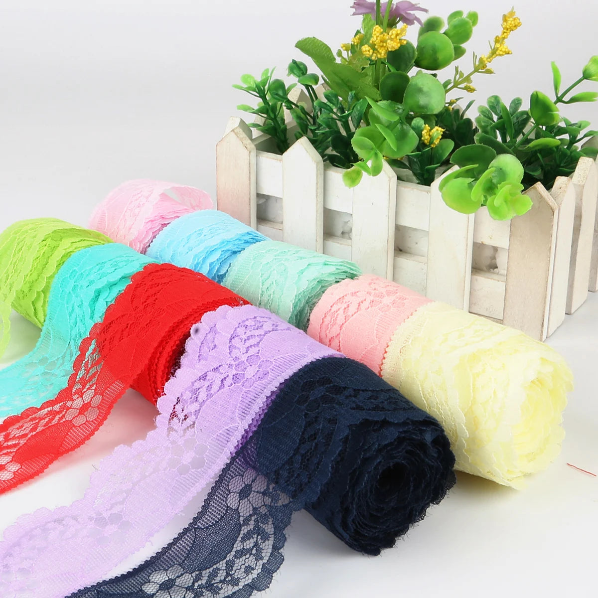 ruban dentelle polyester 4cm large rose clair bleu rouge violet noir mariage décoration diy