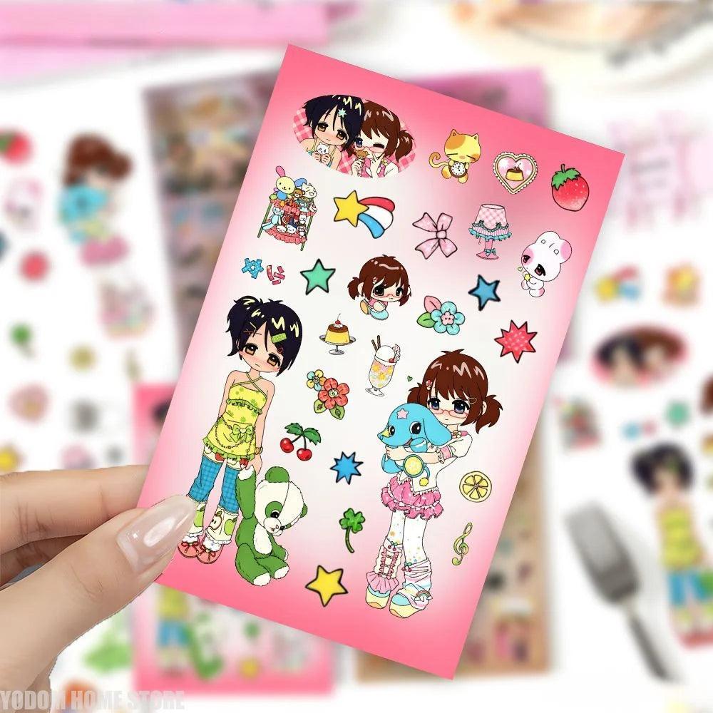 sticker autocollant rose personnages animés coeurs étoiles fruits opacité illustration cartoon multicolore