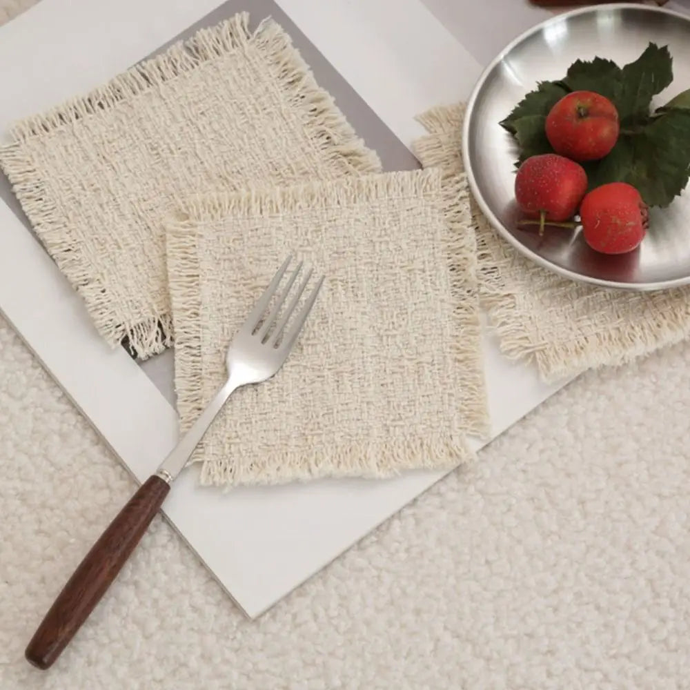 serviettes table tissu lin beige rustique franges polies clips muralsetSize40cm38cm30cm28cm12cm6cm