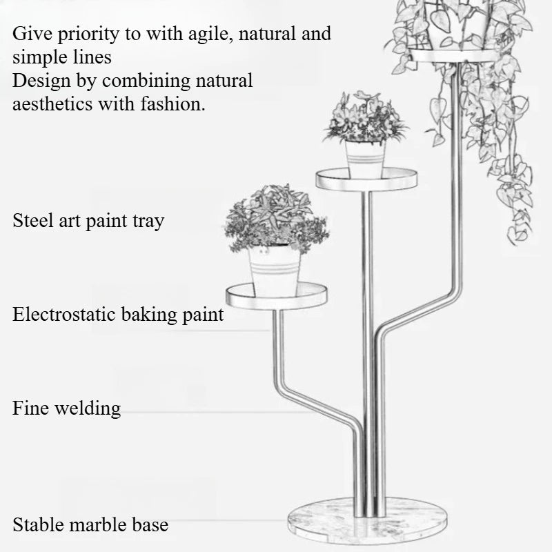 étagère fleurs métal doré moderne niveaux plante artificielle décoration intérieure