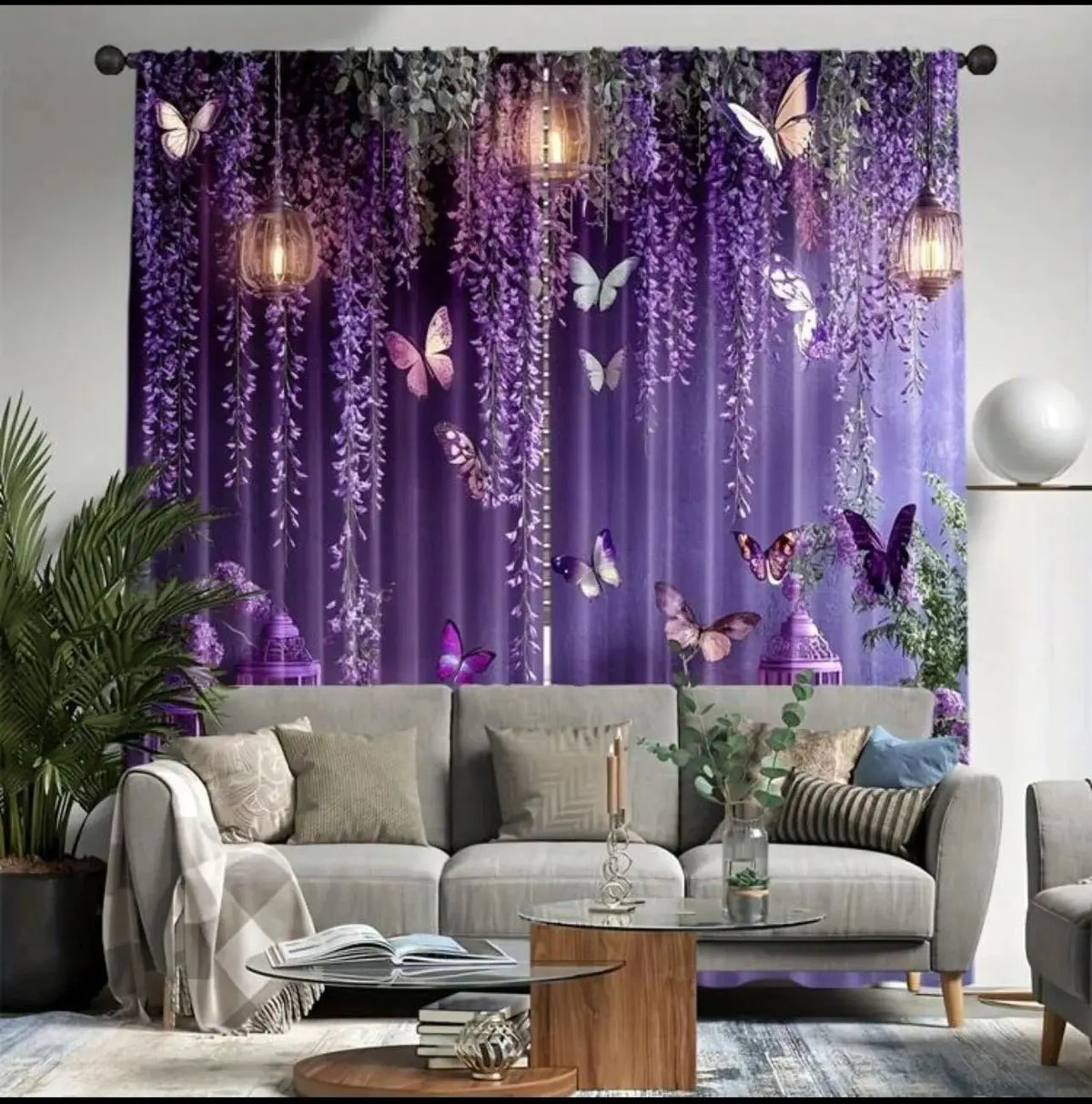 rideaux violet papillon lierre romantique deux panneaux polyester intégré chambre