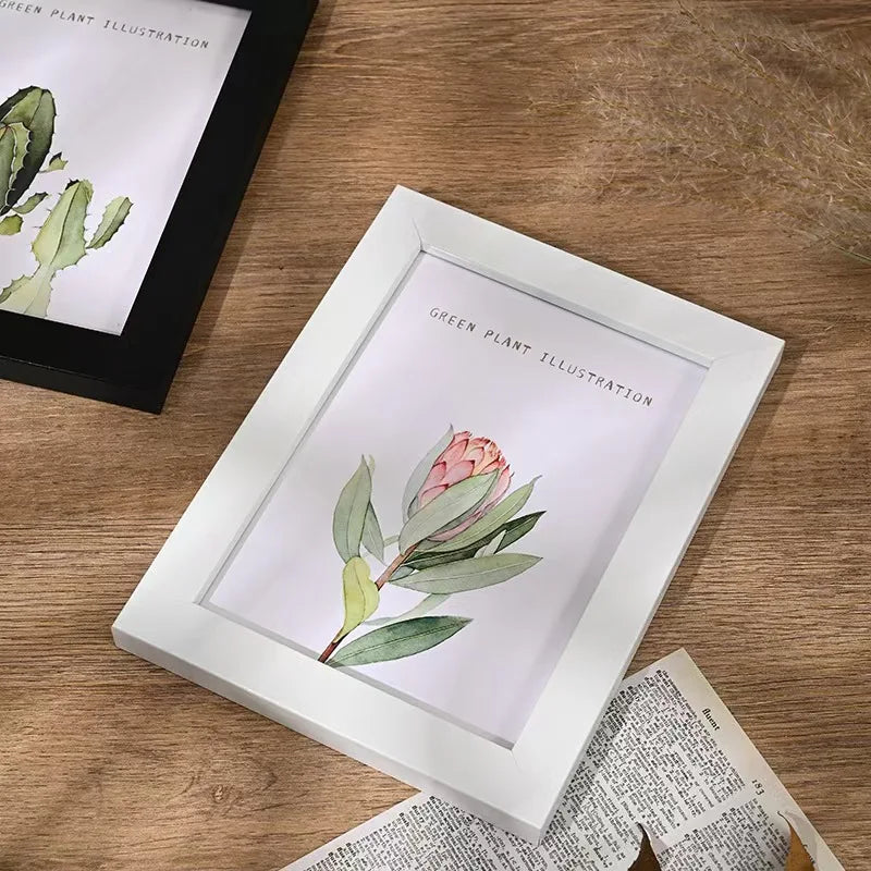 cadre photo moderne bois naturel illustrations plantes cactus fleurs transparent noir blanc A4 15X20cm