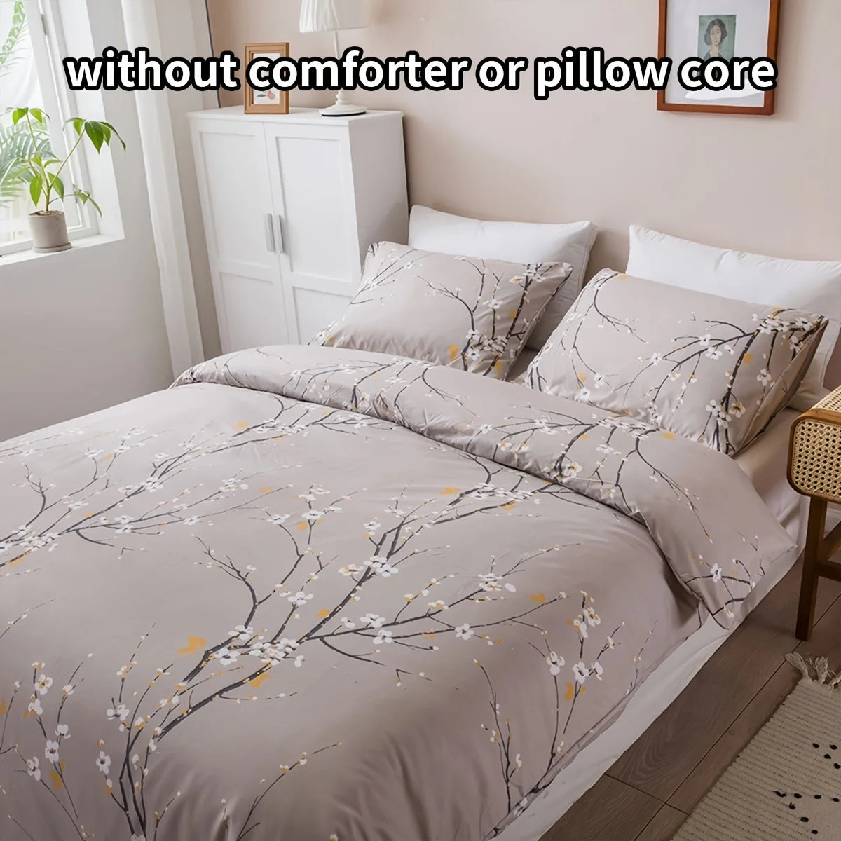 ensemble literie moderne fleurs blanches rose pâle vert clair blanc gris clair twin full