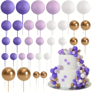 décoration gâteau boules brillantes violet doré argenté moderne festives piquettes anniversaire mariage festivités