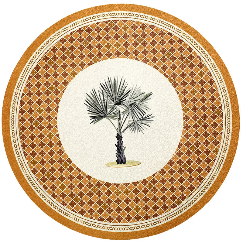 tapis table rond polyestère résistant chaleur décoration intérieure extérieure blanc vert fleurs feuilles papillons