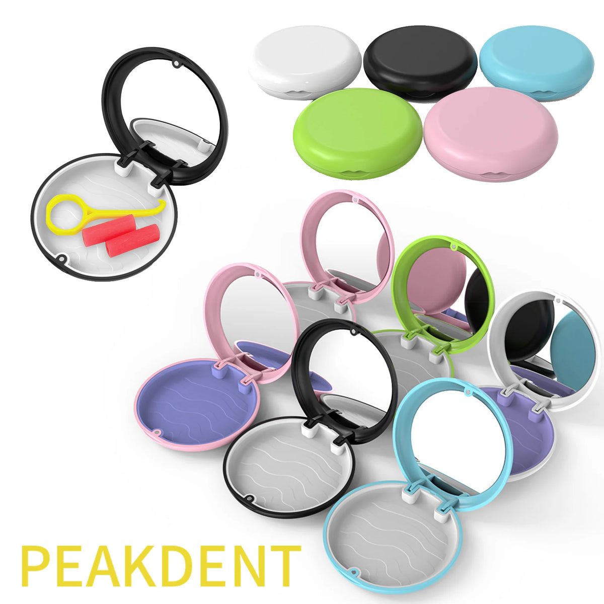 miroir pliable moderne noir blanc ciseaux oreillels prothèse dentaire stockage outils soins bucco dentaires