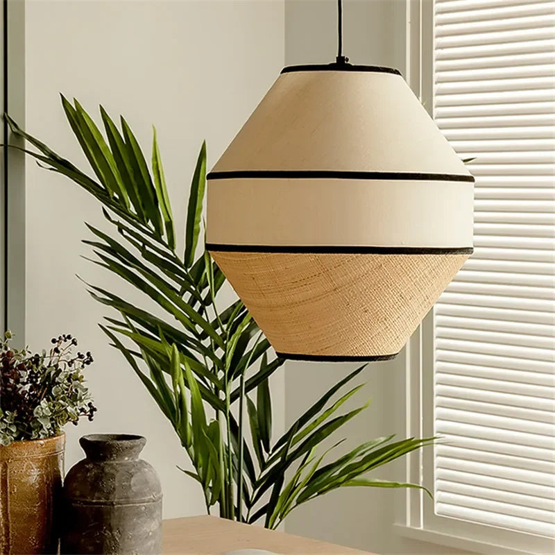 suspension lumineuse moderne tissu beige noir minimaliste cuisine salon salon appartement