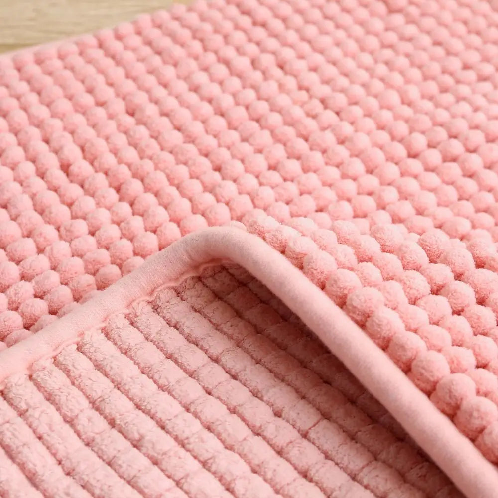 tapis bain gris rose boules relief antidérapant moderne sol epais chenille