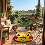 tapis pikachu jaune souriant oreilles noires joues rouges chambre enfant cartoon mignon adhésif polyestère