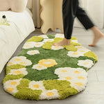 tapis bain pelucheux motif fleurs vert blanc jaune doux salle bain maison