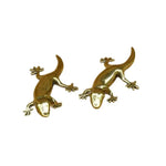 statuettes gecko dorées decoratives miniature animaux antique métal texturé brillant deux pièces
