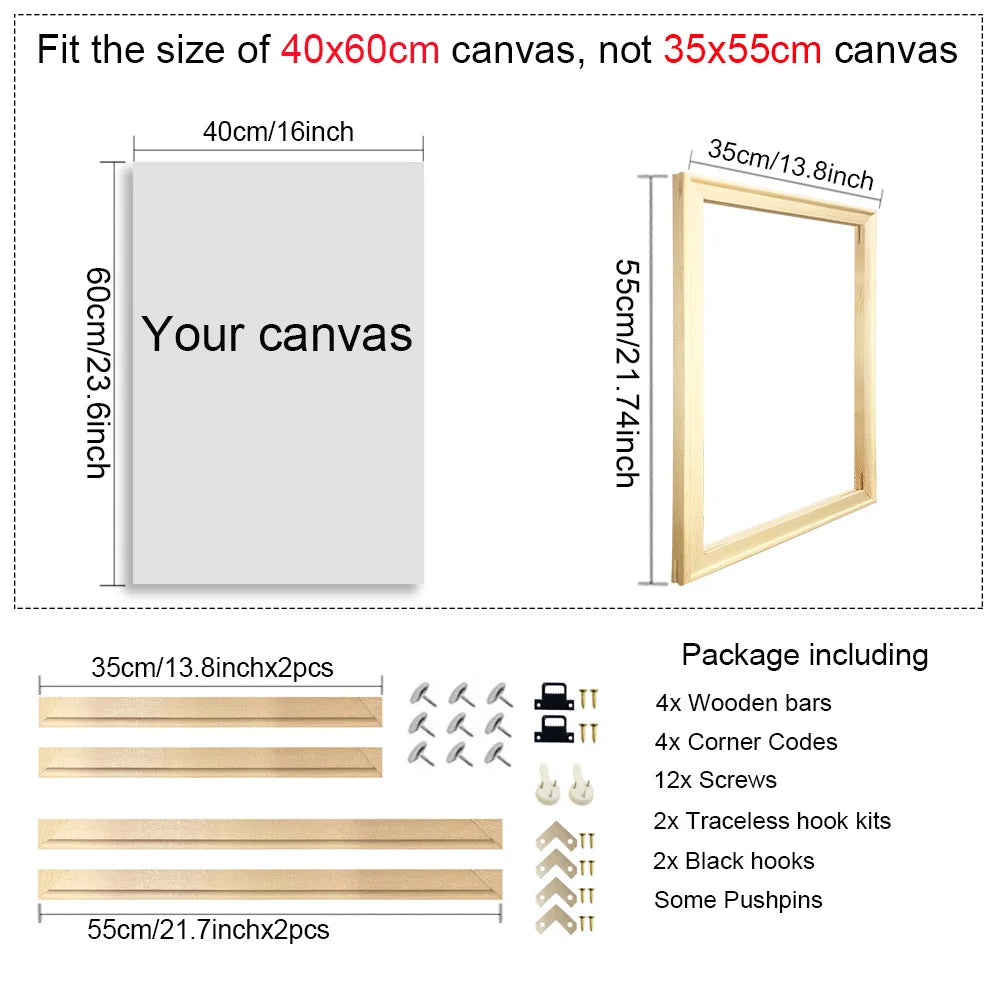 cadre bois naturel toile mural classique 35x45 40x50cm decoration interieur vis crochet kits