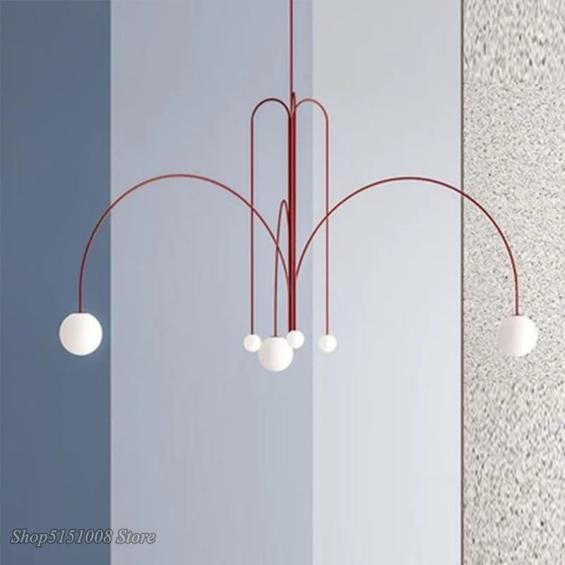 suspension lumineuse moderne rouge blanc sphères translucides chambre salon étude scandinave