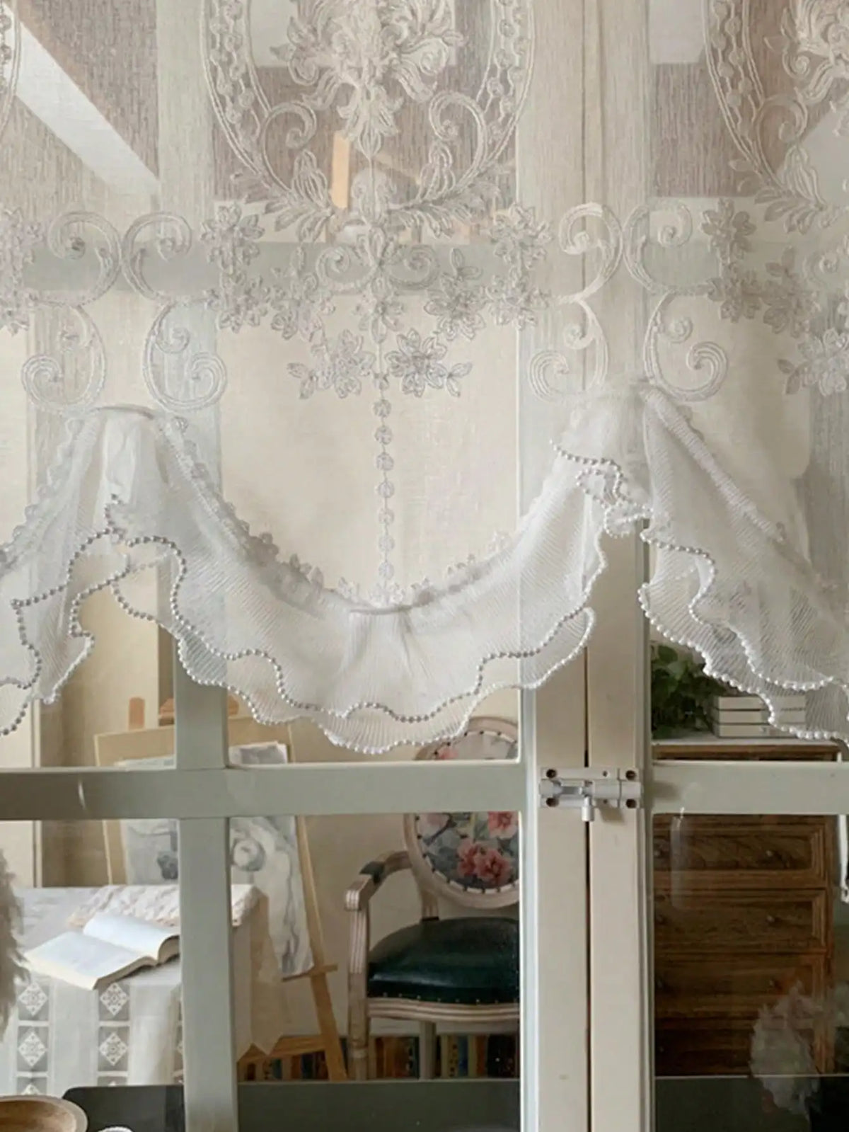 rideau blanc broderie florale franges translucide classique romantique 112x70cm 141x70cm 174x70cm 54x70cm 83x70cm