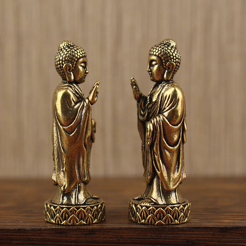 statues bouddha doré bronze lisses détails sculptés traditionnel religieux ornement intérieur fengshui