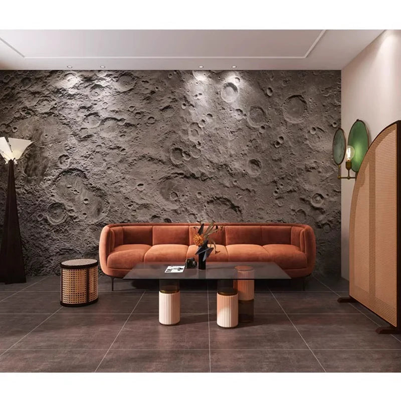 décoration murale moderne pierre lunaire relief cratères gris noir blanc minimaliste 120x60cm