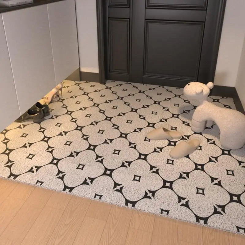 tapis d'entrée extérieur pvc noir blanc motif géométrique moderne antidérapant couloir porte