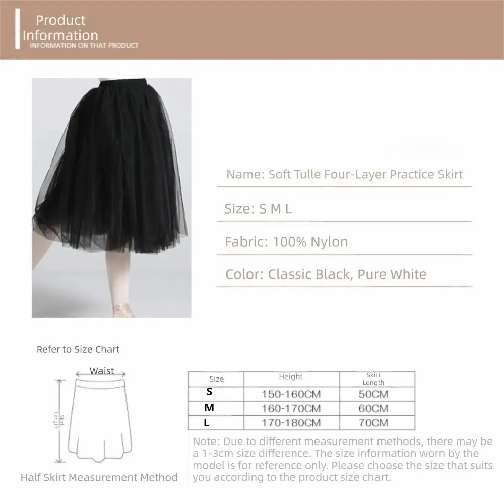 jupe tutu blanc noir classique danse polyester tulle élastique mi mollet juniorSizeMode