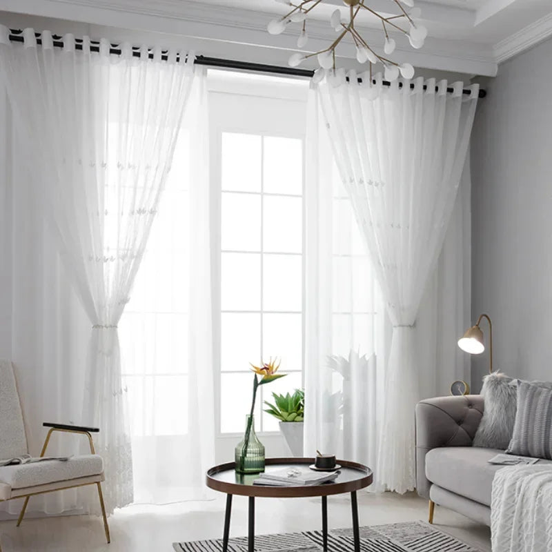 rideau brodé floral transparent classique blanc fenêtre 100cm large jusqu'à 2m haut