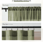 rideaux vert sauge texturés translucides bohèmes fenêtre passe tringle isolation thermique