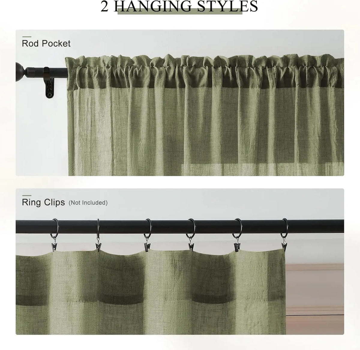 rideaux vert sauge texturés translucides bohèmes fenêtre passe tringle isolation thermique