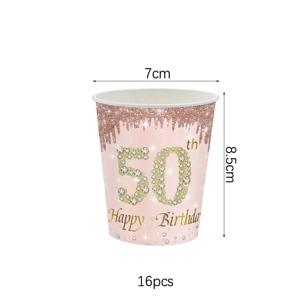 ensemble vaisselle jetable anniversaire rose gold assiettes serviettes gobelets pailles paillettes décoratif fête